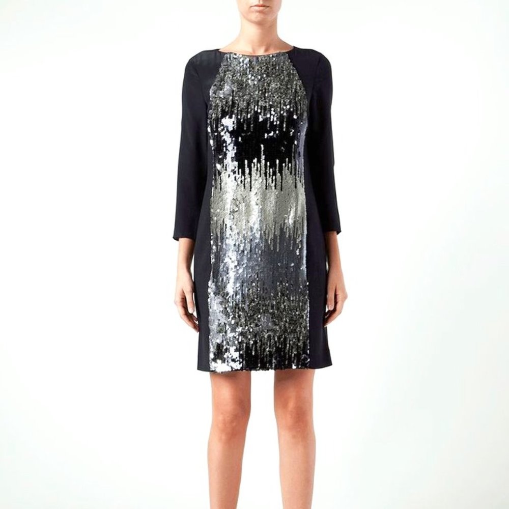 Dorothee Schumacher Black Evening Dress W Sequin Panel & Keyhole Back, Size M